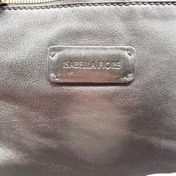 Isabella Fiore Black Leather Laser Cut Floral Shoulder Hobo Bag - Picture 9 of 16